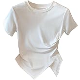 SOLY HUX Women's Short Sleeve Tops Crew Neck T Shirts Ruched Asymmetrical Summer Tees