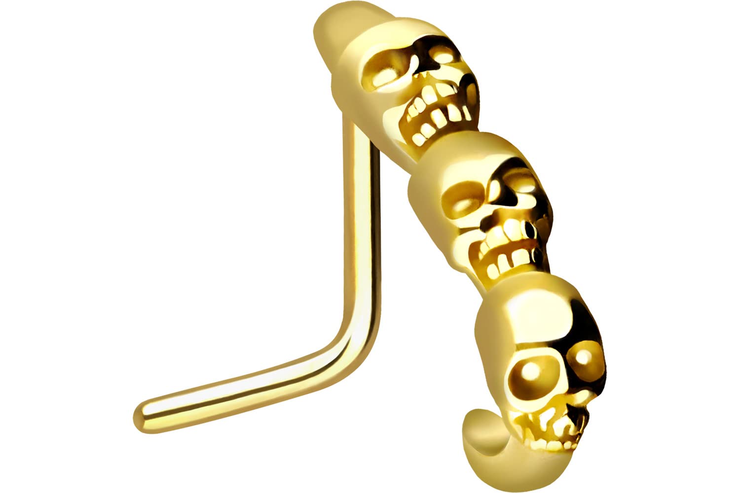 PIERCINGLINE surgical steel nose stud 3 DEATH HEADS nose piercing nostril piercing - gold colours