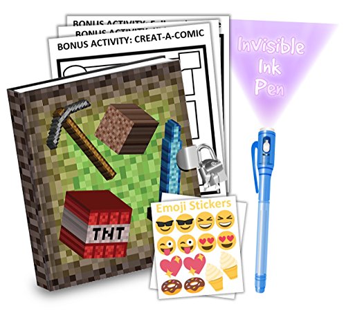 Pixel mining kids diary with lock includes 6.5 inch dia…