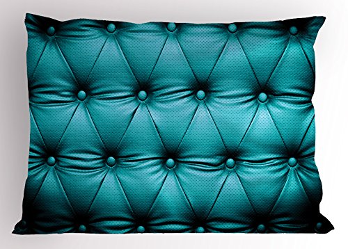 Turquoise Pillow Sham by Ambesonne, Buttoned Couch Sofa Bed Headboard Leather Cover Luxurious Upholstery Artwork Print, Decorative Standard Queen Size Printed Pillowcase, 30 X 20 Inches, Teal