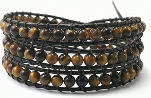 Yellow Tiger eye 3 Wrap Leather Bracelet,Leather bracelet,Beaded Bracelets,Womens Boho Jewelry,Bohemian wrap,Garnet bracelet,Unisex bracelet - size 20-22 inches