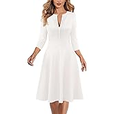 VFSHOW Womens Work Office Business Church Slim A-Line Dresses Front Zipper V Neck Elegant Cocktail Party Fit and Flare Dress