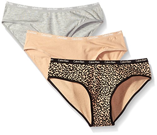 Calvin Klein Little Girls' 3 Pack Assorted Bikinis, Cheetah Neutrals, X-Small 4/5