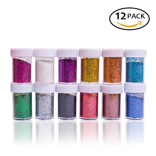 Crafts Flash Glitter Powder Sequins for Slime,Arts Crafts Extra Solvent Resistant Glitter Powder Shakers,Bulk Acrylic Polyester Craft Supplies Glitter Loose Eyeshadow,Assorted Colors,12 Pack Glitter