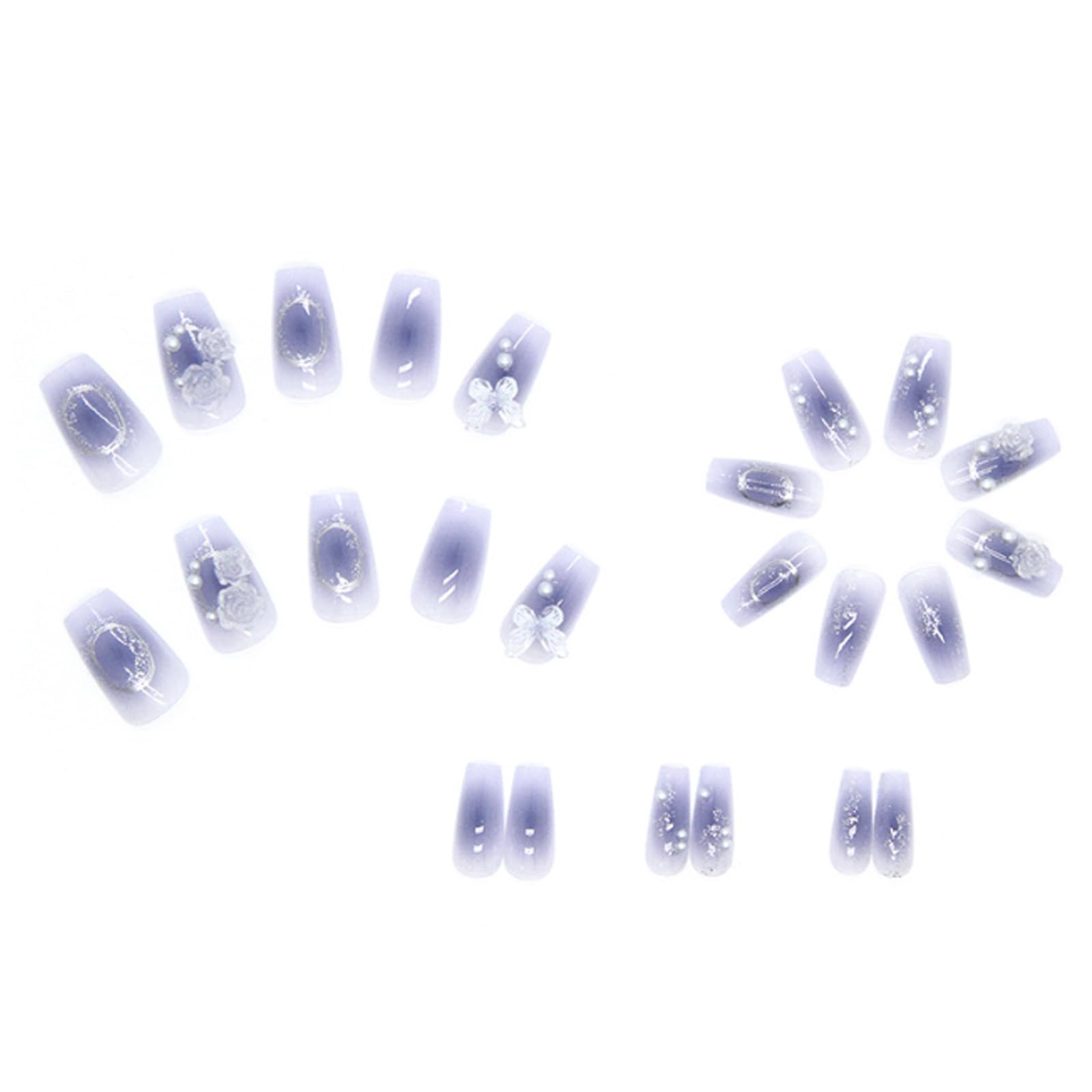 Hkanlre Press on Nails Purple Medium Fake Nails Tips Full Cover Gradient False Coffin Butterfly Nails for Women and Girls 24PCS - Image 2