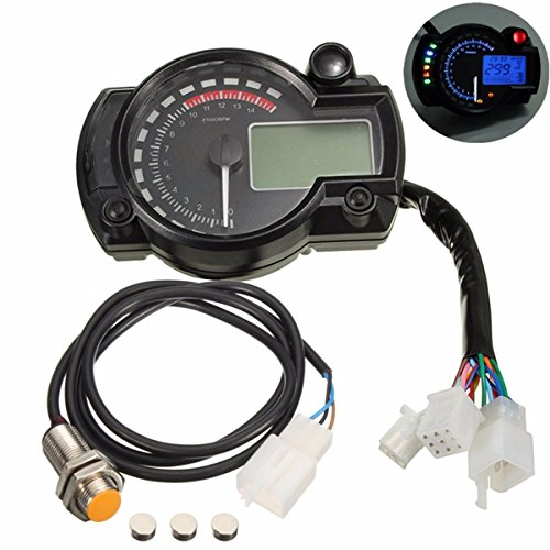 NeDonald Universal Motorcycle Motor Bike LCD Digital Speedometer Odometer Tachometer 2-4 Cylinder