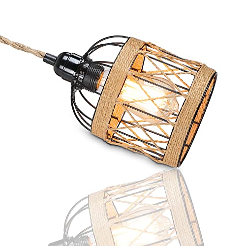 HOTRAN Rustic Wall Sconces Set of Two Plug in, Wall Lamps for Bedrooms Set of 2, Farmhouse Wall Mounted Lights for Bedside, Living Room,Sconces Wall Lighting Fixtures with 8.2Ft On/Off Switch Cord