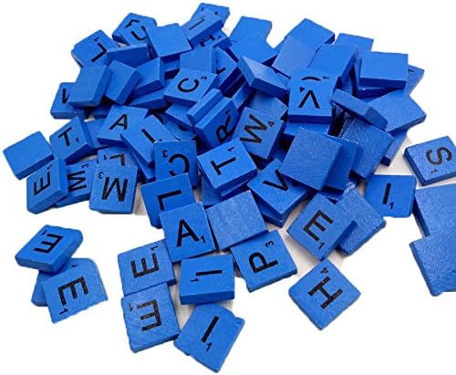 123Loop 100PCS Wooden Alphabets Scrabble Tiles Set 100 Wooden Scrabble Tiles Black Letters Numbers for Crafts Wood Alphabets (Blue)