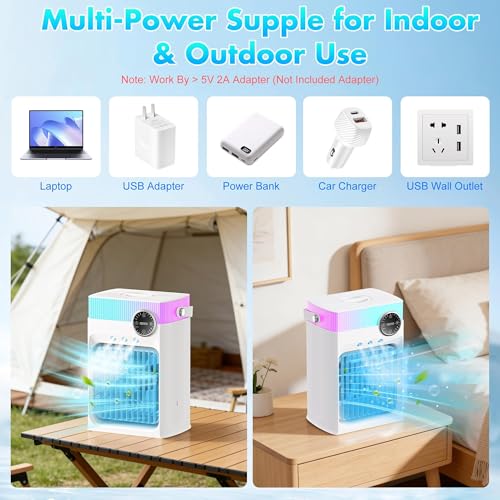Portable Air Conditioners, Mini AC Unit Cooling Fan for Bedroom,1200ML Small Air Cooler Fans with Remote, 3 Mist,3 Speed,8 Light,2-8H Timer Personal AC Portable for Office Camping Car Desk(White)