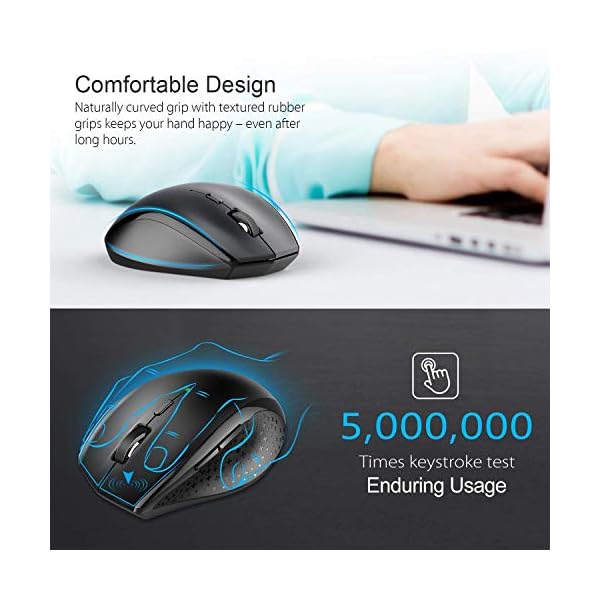 TECKNET 2.4G Classic Wireless Mouse for Laptop, 3200 DPI Optical Computer Mouse with 6 Adjustable Levels, 30 Months Long…