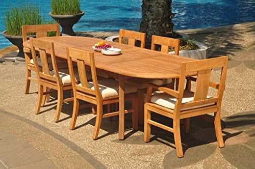WholesaleTeakFurniture Grade-A Teak Wood 6 Seater 7 Pc Dining Set: 118" Double Extension Oval Table And 6 Osborne Chairs (2 Arm &amp; 4 Armless Chairs) #WFDSOS1c