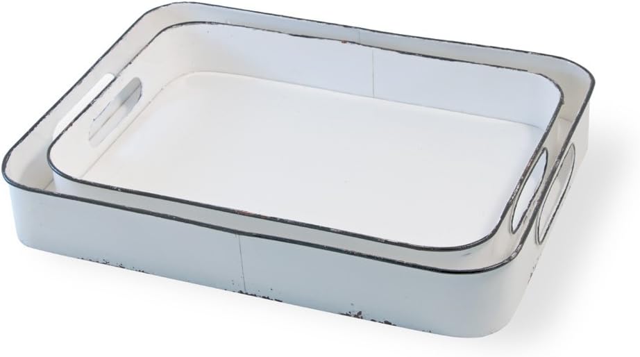 Celebrate the Home Farmhouse Style Metal Nesting Trays, Set of 2, Rustic White