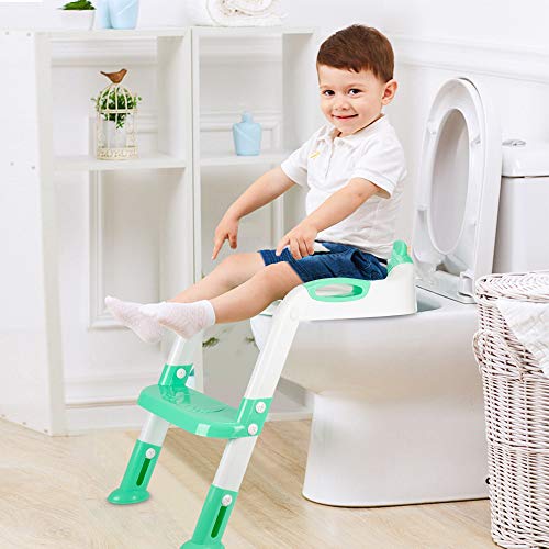 PITAYA Potty Training Seat with Step Stool Ladder,Comfortable Safe Potty Seat with Anti-Slip Pads Ladder ,Potty Training Toilet for Kids Boys Girls Toddlers,with Potty Training Champion Card(Green) - Thumbnail 2