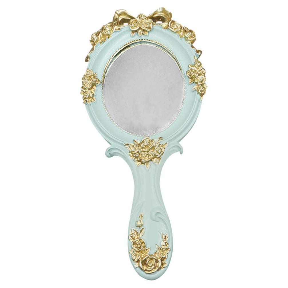 FRCOLOR Vintage Hand Mirror Golden Rose Cosmetic Mirror with Handle Antique Portable Makeup Mirror Princess Vanity Mirror for Women Girls Travel