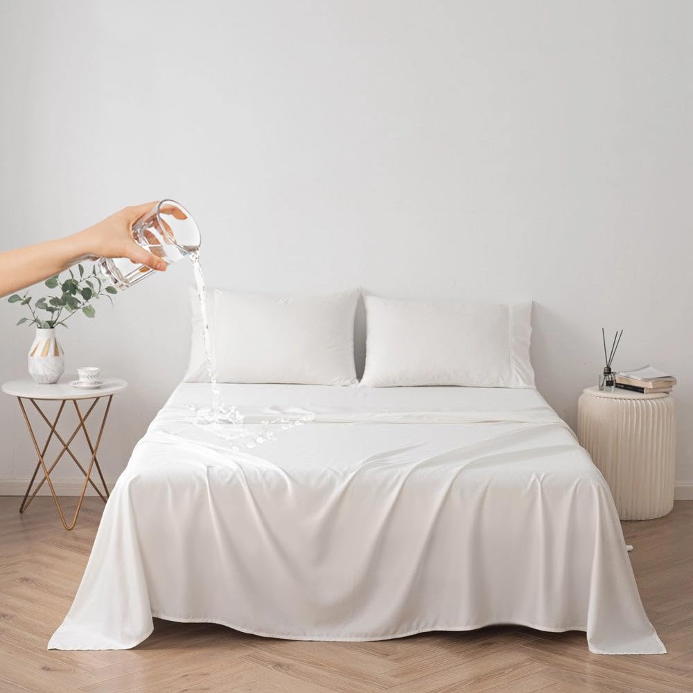 DUJUIKE Waterproof Bed Sheet Cover,Pet Hair Resistant Bed Sheet Cover for Dog and Cats, Mattress Protector for Children, Bed Liner Cover with Waterproof Breathable Fabric (White, Queen 200 x 230 cm)