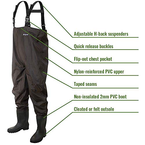 Frogg Toggs Rana II PVC Bootfoot Chest Wader, Cleated Outsole, Brown, Size 9 (2715249) Waders