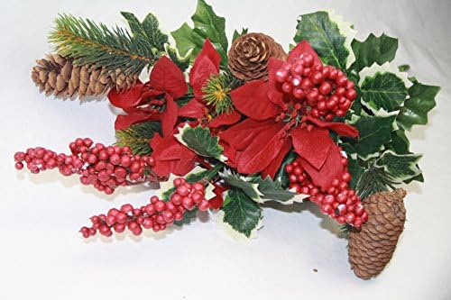 Red Artificial Poinsettia Holly Fir Pine Cone Berry Bush