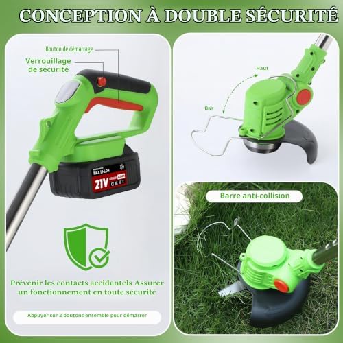 Débroussailleuse à Batterie,3-en-1 Débroussailleuse sans Fil Electrique,Coupe Bordure sans Fil avec Batterie 2x2,0Ah,Taille Bordure Réglable Télescopique Léger pour Jardin Pelouse Extérieur