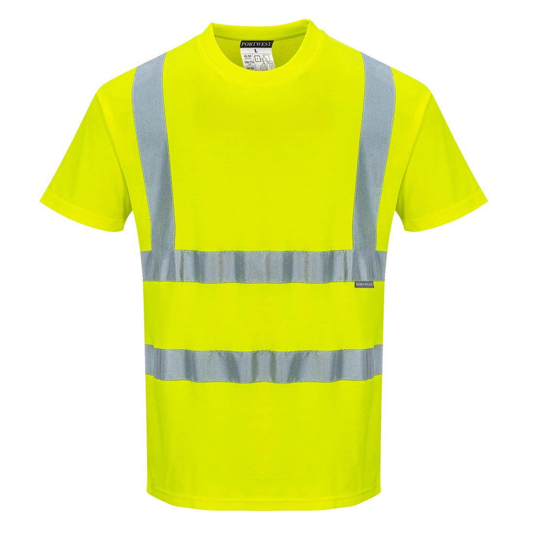 Portwest S170 Hi-Vis Cotton Comfort T-Shirt Lightweight Breathable Moisture-Wicking Reflective Tape UV Protection EN ISO 20471 Certified RIS 3279-TOM Rail Industry Approved Workwear, Yellow, L
