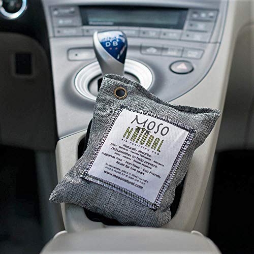 MOSO NATURAL Air Purifying Bag 5 Pack. Bamboo Charcoal Air Freshener, Deodorizer, Odor Eliminator, Odor Absorber for Cars and Closets. 200g Natural Color