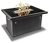 Outland Living Series 401 Grey 44-Inch Outdoor Propane Gas Fire Pit Table, Black Tempered Tabletop w/Arctic Ice Glass Rocks and Resin Wicker Panels, Slate Grey/Rectangle