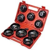 XtremepowerUS 10-Pieces Universal Oil Change Filter Cap Wrench Cup Socket 3/8" inch Square Drive Oil Canister Socket with Case