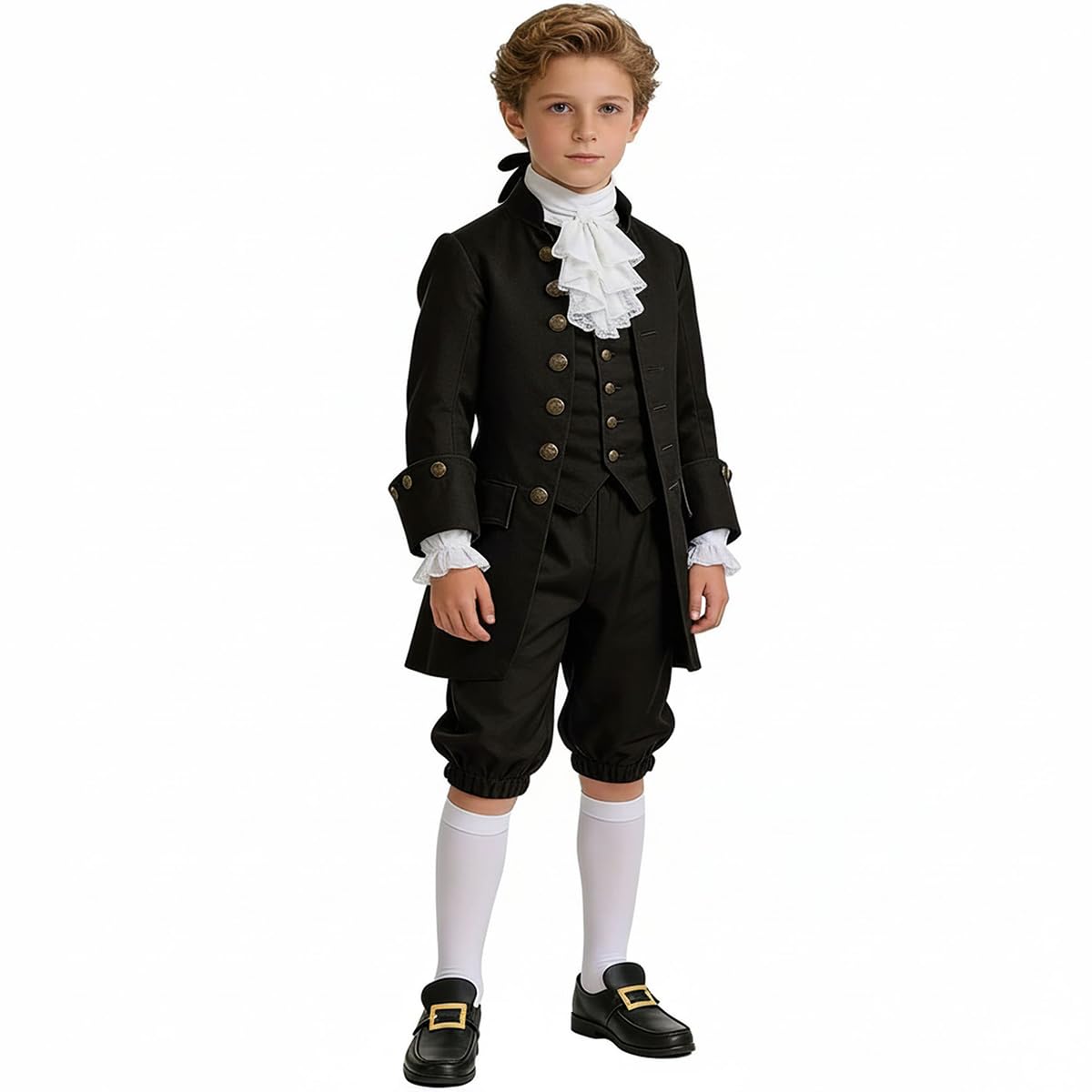 BPURB Boy's Colonial Costume Kids Medieval Pirate Cosplay Costume Renaissance Costume Breeches (Pants with Knee High White Socks and Gold Shoe Buckle)