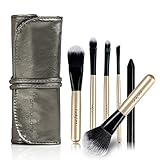 Makeup Brushes-Family Care Premium Foundation Brush Eyeliner Face Powder Brush Eye Shadow Eyebrow brush Lip Brush Liquid Powder with Pu Breathable Portable Bag(6pcs, Golden Black
