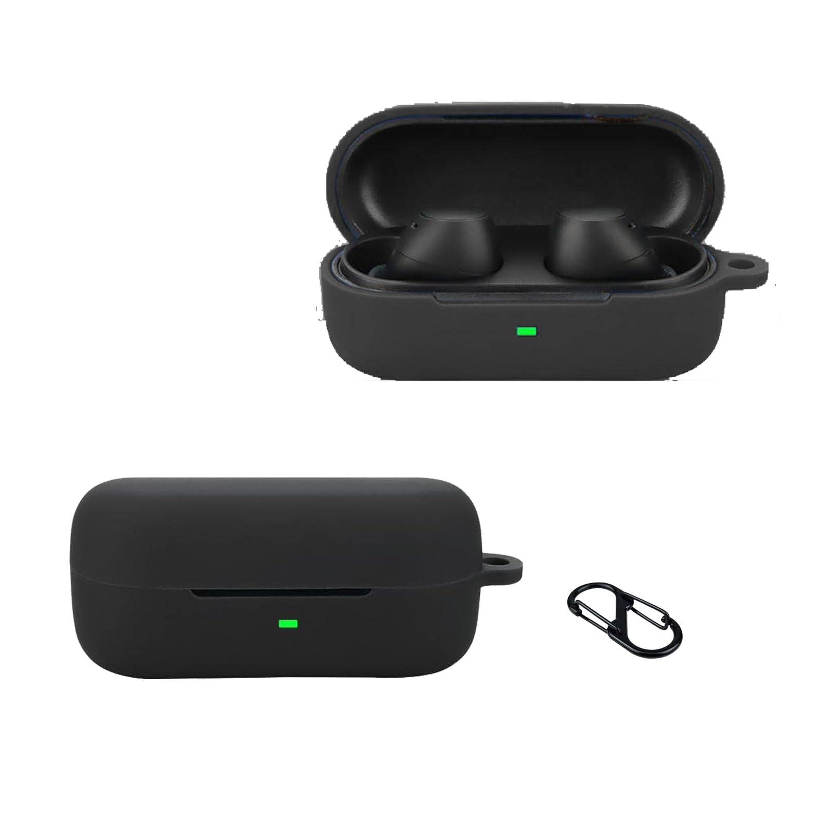 KZIOACSH Silicone Case for Sony WF-C510, Ultra Slim Anti-Scratch Anti-Lost Protective Earbuds Case Lightweight Washable Sumdge-Proof Earphone Skin Cover with Carabiner for Sony WF-C510, Black