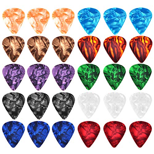 Haneye 100 Pcs Guitar Picks Variety,Colroful Premium Celluloid Picks for Acoustic Electric Guitars Bass or Ukulele,with Different Sizes Contain Thin,Medium & Thick Gauges