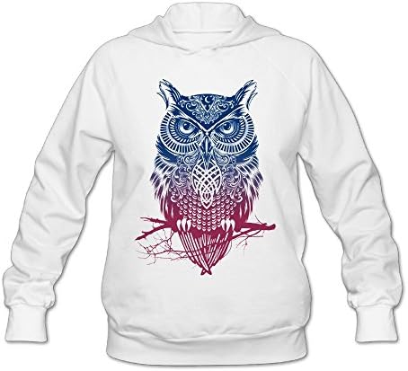 MingYue Women's Night Warrior Owl Long Sleeve Pullover Hooded Sweatshirt White Size XL