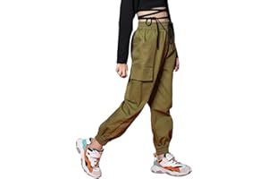 Rolanko Girls Cotton Jogger Cargo Pants for Kids Loose Street Hip Hop Dance 4-15 Years