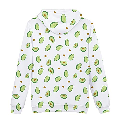 Lovers Womens Mens Avocado Printing Sweatshirt Long Sleeve Hoodie Blouse o-Neck Casual Thick Hooded Tops for Autumn Winter (White, M) - Thumbnail 5