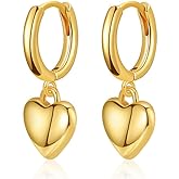 Trendy 14K Gold Plated Heart Drop Earrings for Women, Charm Lightweight 14K Gold Plated Love Heart Shaped Huggie Dangle Hoop Earrings Jewelry Gifts