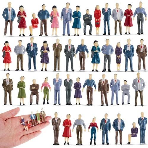 Juexica 30 Pcs Mini People Figurines 1: 50 Scale Model Trains Architectural Painted People Figures Tiny Plastic Miniature Figurines Sitting Standing Model for Miniature Scenes (Vintage Style)