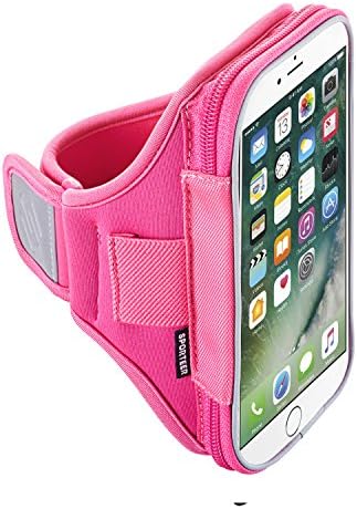 Sporteer Velocity V5 Armband for iPhone 8, iPhone 7, iPhone 6S, Google Pixel, Galaxy S7, Essential PH-1, Lumia 650, and Many More Phones with Cases (Pink, Strap Size S/M)