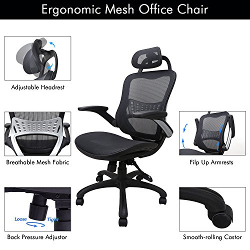 Komene Executive Mesh Office Chair,Flipup Arms Ergonomic Desk Chair