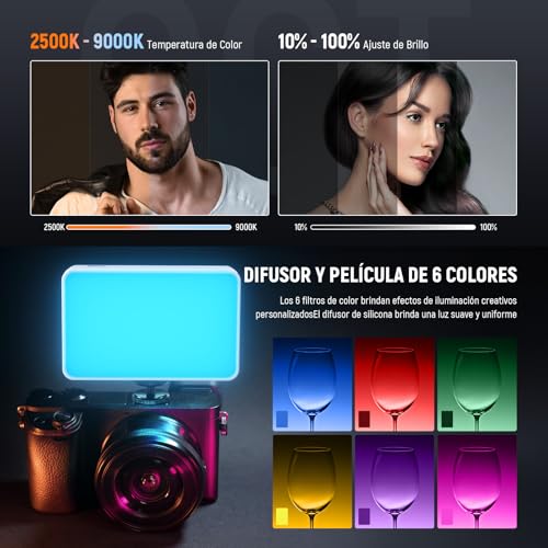 NEEWER Básico LED Selfie Luz Teléfono, Luz Relleno con Clip Recargable 2500-9000K, Películas en Color/Difusor/3000mAh, Luz Videoconferencia Regulable CRI95+ para iPhone Cámara Laptop Zoom Call,BL120B