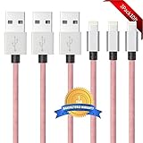 BULESK iPhone Cable 3Pack 10FT Nylon Braided Certified Lightning to USB iPhone Charger Cord for iPhone 7 Plus 6S 6 SE 5S 5C 5, iPad 2 3 4 Mini Air Pro, iPod - Pink