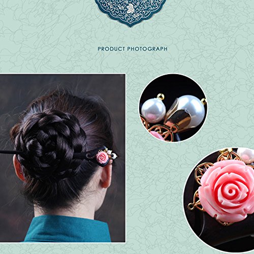 Peony Flower and Pearl Decor Hair Stick Women Beautiful Hair Decor for Daily Party Ebony hairpins Wooden hair chopsticks Use Packaged in Exquisite Box