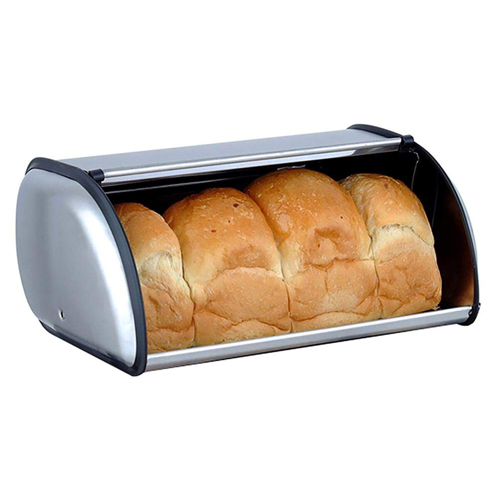HILFA Portapane In Acciaio Inox Con Coperchio Arrotolabile – Nero Opaco – Capiente Per 2 Pani E Snack