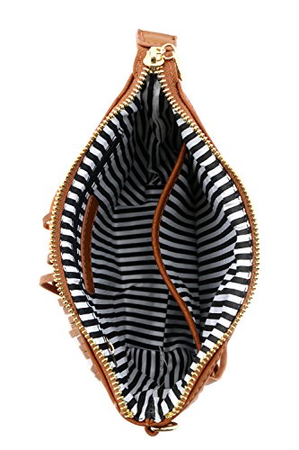 Small Fringe Crossbody Bag with Wrist Strap Tan