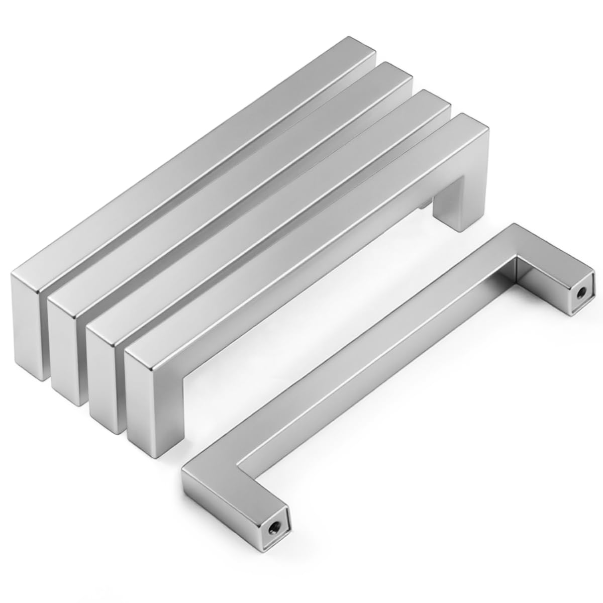 Drenky Kitchen Cupboard Handles 128mm, 5 Pack Cabinet Pulls Silver Brushed Stainless Steel Kitchen Door Handles Pulls Square T Bar Handle for Cupboards Draws Cabinet Handle Hole Center 128mm