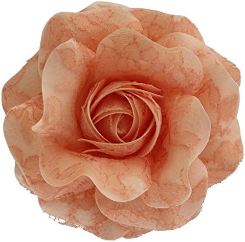 Sara Monica, Hair Flower Clip and Brooch Pin: Lace Rose: Made in the USA (Lt Peach)