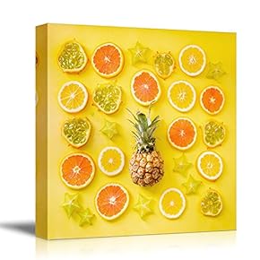 Square Canvas Wall Art - Fruits Slices on Yellow Background - Giclee Print Gallery Wrap Modern Home Art Ready to Hang - 12x12 inches