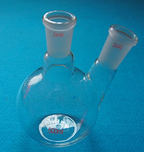 Deschem 500ml,2-Neck,24/40,Plat Bottom Glass Flask,Two Necks,Laboratory Chemistry Vessel
