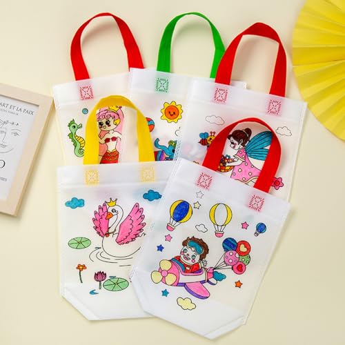 AM ANNA 30 Pieces Cute Coloring Goodie Bags, DIY Graffiti Coloring Bags Color Your Own Art Goodie Bags for Class Exchange Gifts&Carnival Animal Party Favor Supplies,Birthday Reusable Party Favor Bags