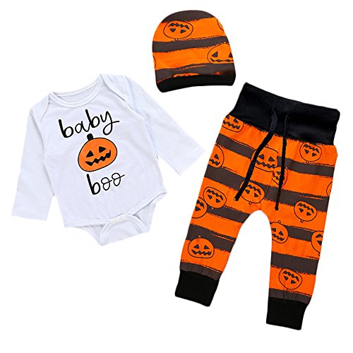 MIOIM Infant Toddler 3 pcs Halloween Outfits Set Baby Boys Girls Long Sleeve Letter Printed Rompers Legging Matching Hat