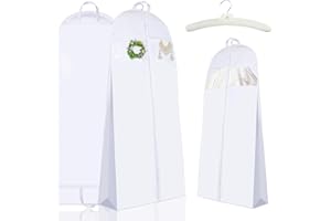 XLSXEXCL 70" Bridal Wedding Gown Dress Garment Bag with Accessories Pouch Large Travel Garment Cover and 17inch Satin Padded Top Garment Wedding Clothes Coat Hangers with Buttons