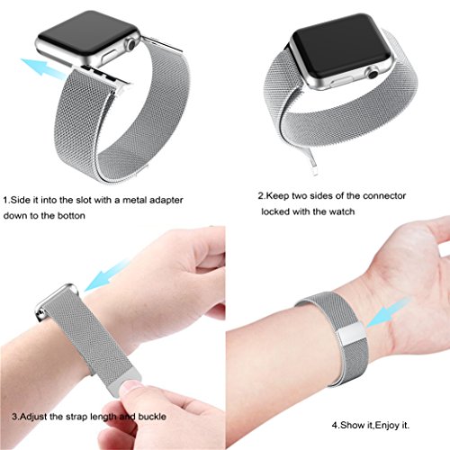 YaSpark Stainless Steel Mesh Milanese Loop with Adjustable Magnetic Closure Replacement Metal iWatch Band for Apple Watch Series 2 Series 1 Nike+ Sport and Edition 42mm Colorful